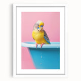 Bathroom Art Prints - Colorful Bird on Blue Tub