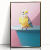 Bathroom Art Prints - Colorful Bird on Blue Tub