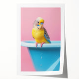 Bathroom Art Prints - Colorful Bird on Blue Tub
