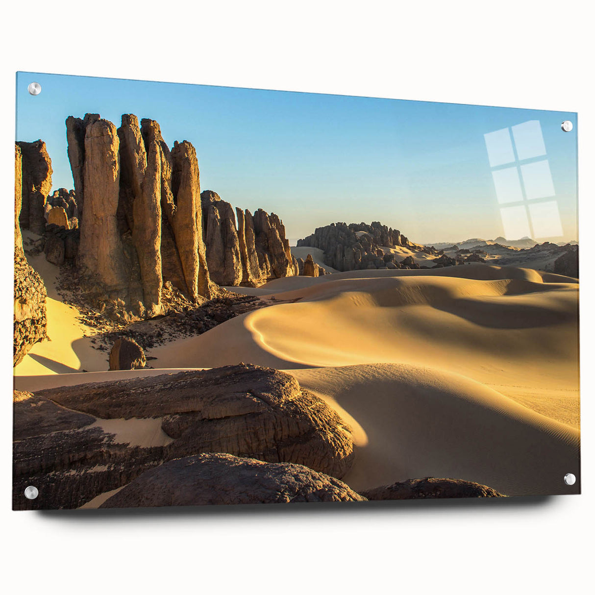 Large abstract wall art depicting Algerian scenery in muted earth tones, acrylic print.