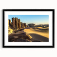 Extra large, abstract art print depicting a colorful, textured African scenery on a black framed canvas.