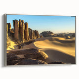 Vintage poster art of an Algerian scenery on a framed canvas, featuring vibrant colors on a black background.