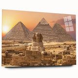 Large abstract depiction of an Egyptian landscape on acrylic glass, in earthy tones, ideal for bedroom or dining room art.
