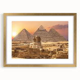 Textured art print of an abstract Egyptian landscape in earth tones on a framed canvas, suitable for bedroom decor.