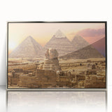 Framed acrylic print of an art deco style Egyptian scenery in silver tones, suitable for modern art wall decor.