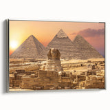 Vintage poster art of Egyptian scenery on a framed canvas, featuring vibrant colors and silver frame.