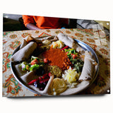 Acrylic print of a large abstract depiction of Ethiopian scenery in earthy tones, suitable for bedroom or dining room decor.