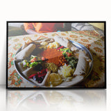 Large abstract wall art depicting an Ethiopian landscape in earth tones on a framed acrylic.