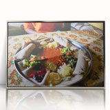 Acrylic print of an Ethiopian landscape in art deco style, framed in silver, suitable for modern art wall decor.