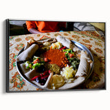 Black and white framed canvas depicting an Ethiopian landscape, ideal for bedroom wall decor.