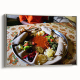 Vintage poster art of an Ethiopian landscape on a framed canvas, featuring a colorful palette, ideal for living room decor.