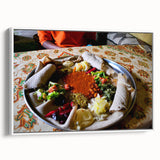 Framed canvas of an Ethiopian landscape in muted earth tones, ideal for bedroom wall art.