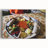 Large black and white stretched canvas of Ethiopian scenery, ideal for kitchen wall art.