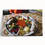 Black and white stretched canvas depicting a serene Ethiopian landscape, ideal for kitchen wall art or bedroom ambiance.