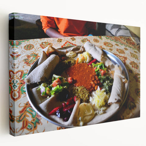Large canvas print of an Ethiopian landscape in earth tones, suitable for kitchen wall art.