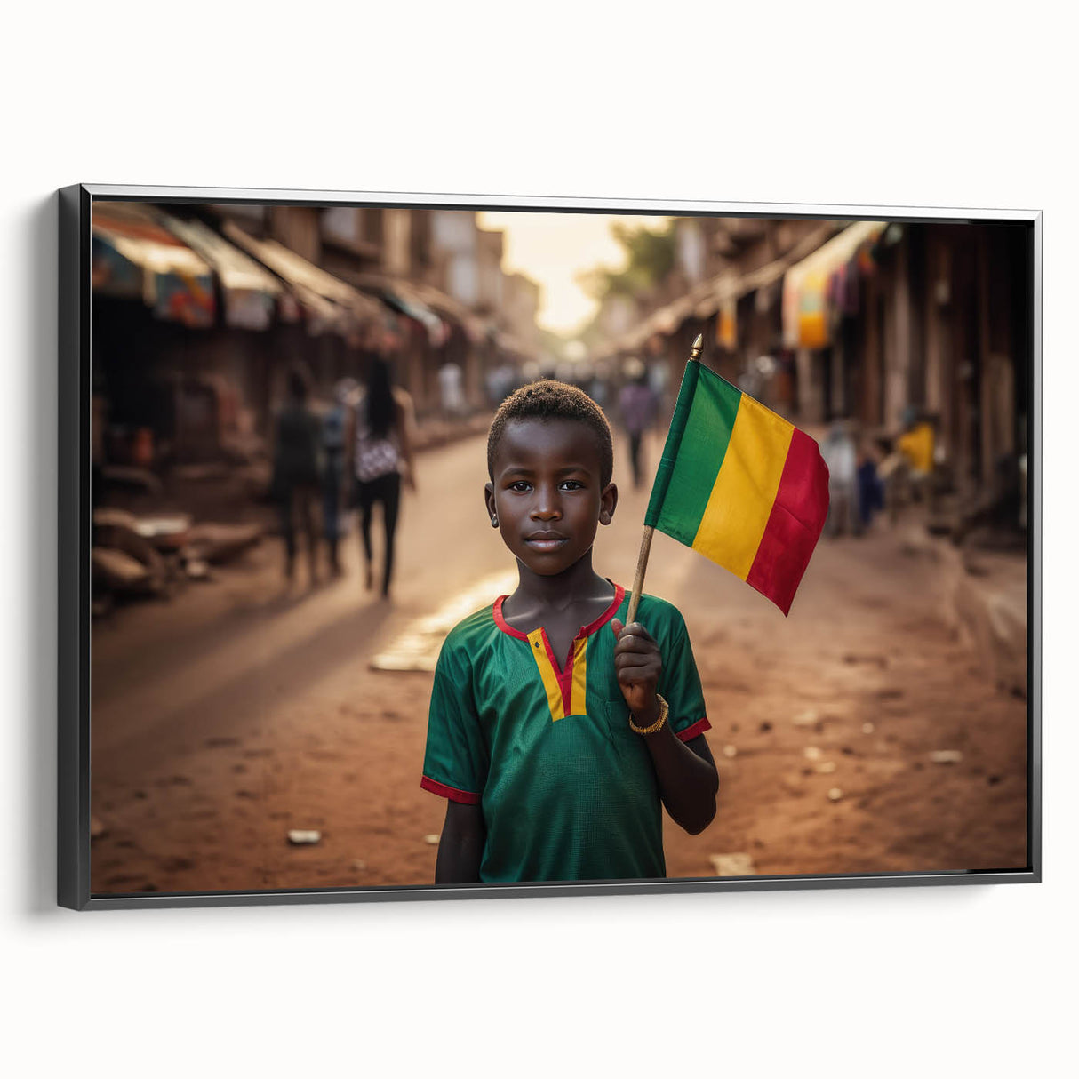 Black and white vintage poster art of Mali landscape on framed canvas, ideal for bedroom wall decor.