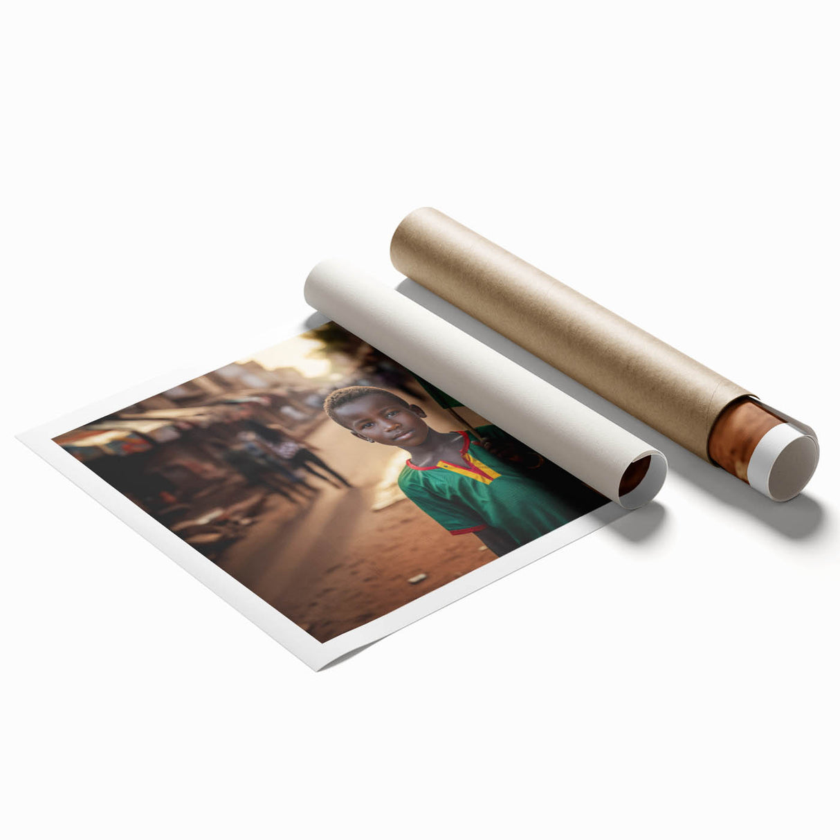 Extra large rolled print of a Mali landscape with muted earth tones, perfect for classy bathroom wall art.