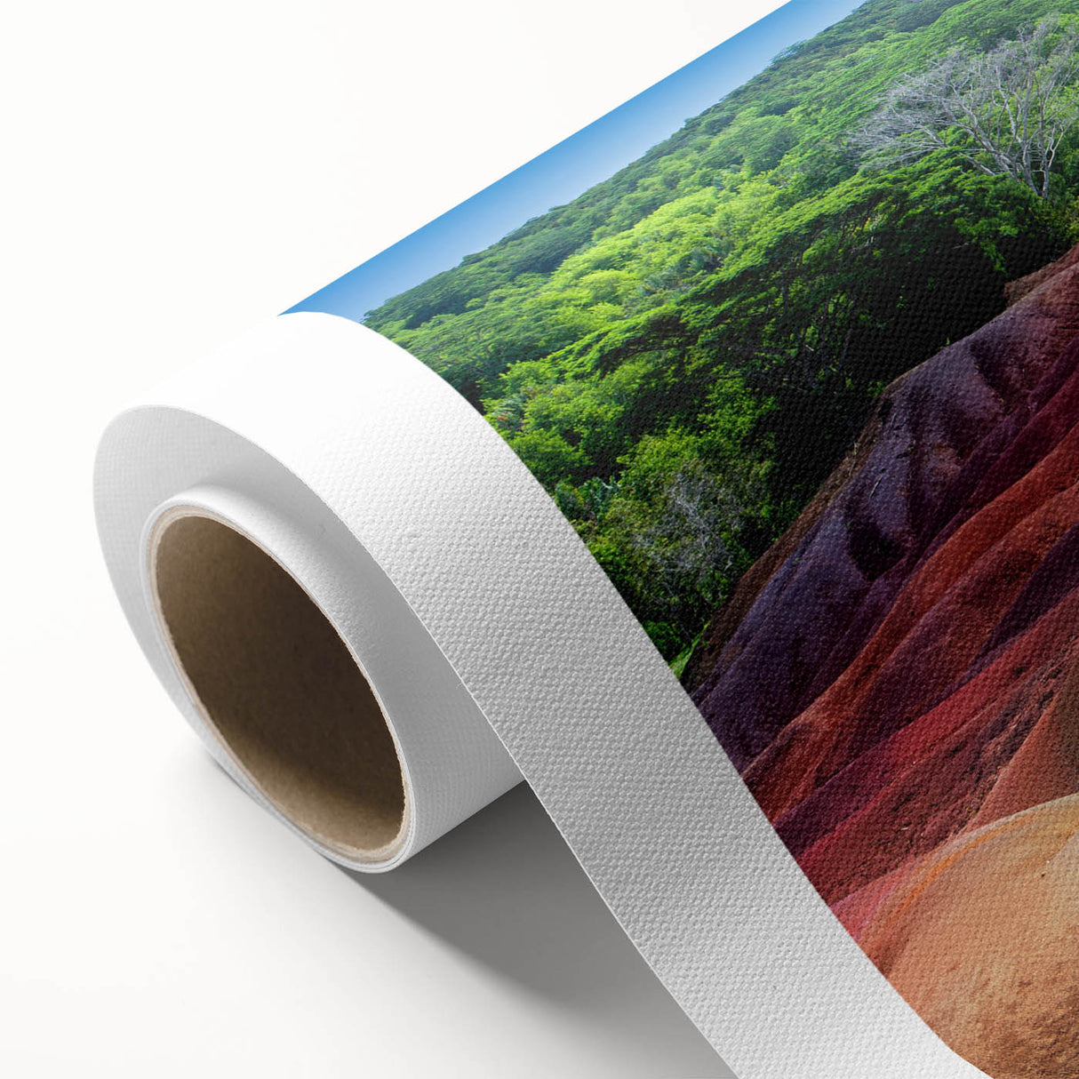 Art deco poster of a vibrant Mauritius landscape on rolled canvas, ideal for nursery wall art or dining room decor.