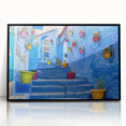 Large abstract wall art depicting a Moroccan landscape in muted earth tones, framed in black acrylic.