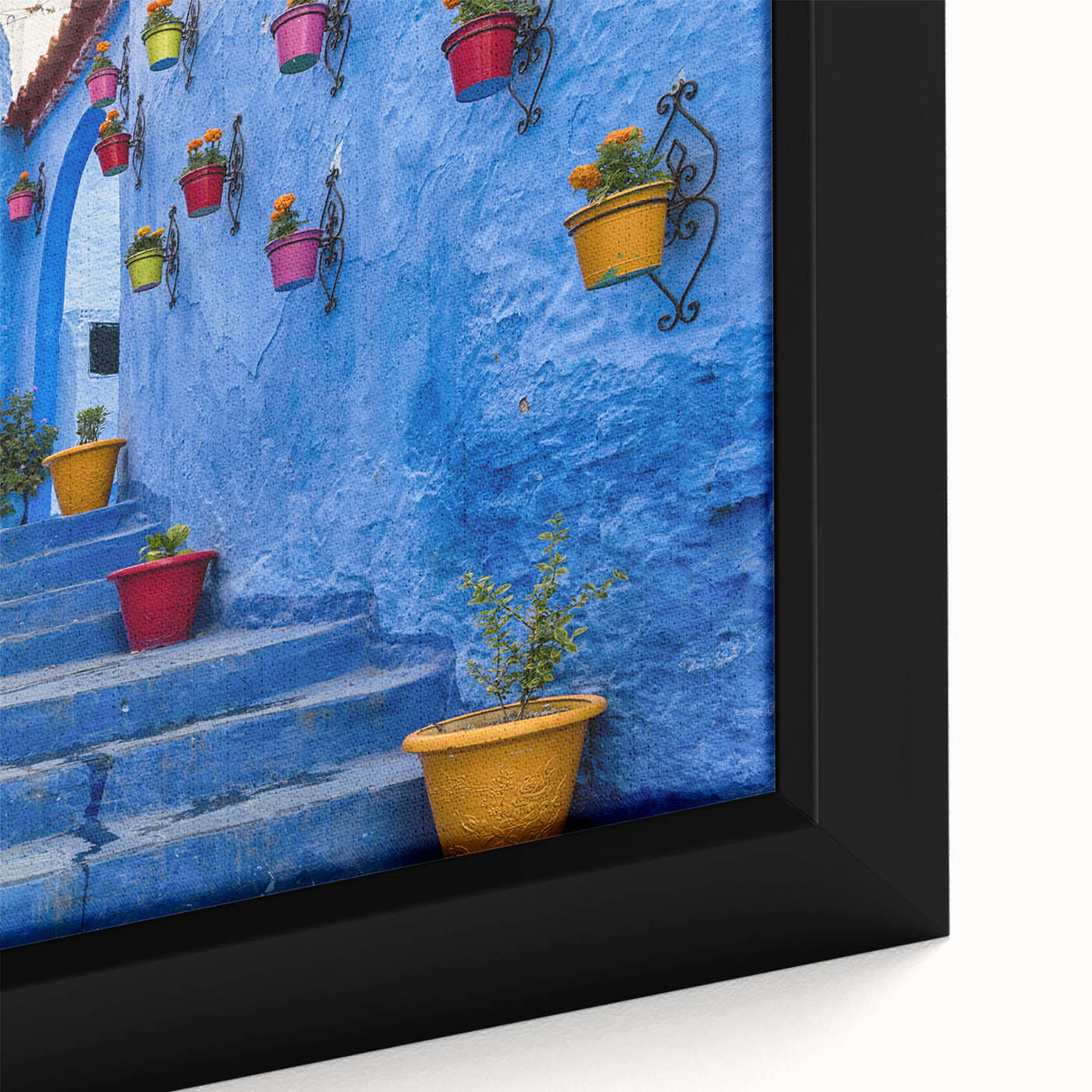 Extra large framed canvas featuring a textured Moroccan landscape in vibrant colors, ideal for living room decor.