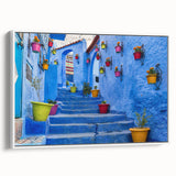 Framed canvas featuring a vintage-style Moroccan landscape in black and white tones, ideal for bedroom wall art.