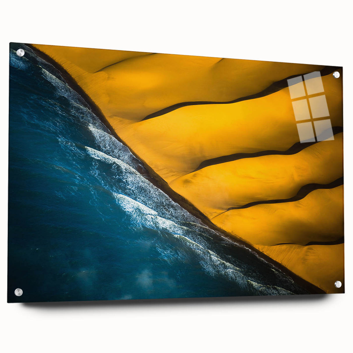 Acrylic print of a large abstract depiction of Namibia scenery, in earthy tones, suitable for bedroom or dining room decor.