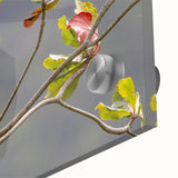 Large abstract wall art of Seychelles scenery in muted blue tones on acrylic glass, suited for dining room ambiance.