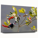 Large abstract wall art of Seychelles scenery in vibrant blue and green tones on acrylic glass.