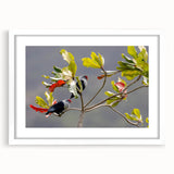 Textured art depicting an abstract Seychelles scenery in muted earth tones on a framed white mat, ideal for bedroom decor.