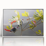 Mid-century modernist art depicting Seychelles scenery in muted colors, framed acrylic, ideal for nursery wall art.