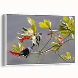 Vintage poster art of Seychelles scenery on framed canvas, featuring vibrant colors, ideal for living room decor.