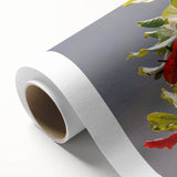 Art deco poster of Seychelles scenery on rolled canvas, featuring muted blue and green tones, ideal for nursery wall art.