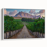 Vintage poster art of an African scenery on a large framed canvas, featuring vibrant earth tones.