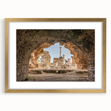 Extra large abstract art print of a Tunisian landscape in textured gold tones on a framed canvas.