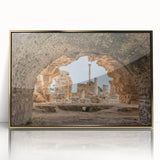 Acrylic print of a Tunisian landscape in gold frame, featuring mid-century modernist style.