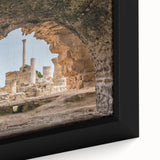 Close-up of extra large framed canvas featuring a textured, colorful African scenery, ideal for living room decor.