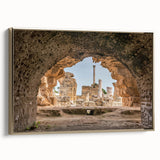 Framed canvas landscape art painting of Tunisian scenery in gold and black tones, ideal for bedroom wall decor.