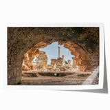 Rolled canvas print of a Tunisian landscape featuring muted earth tones, ideal for art wall dining room.