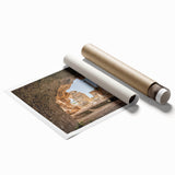 Extra large rolled print featuring a Tunisian landscape with vibrant floral elements, ideal for classy bathroom wall art.