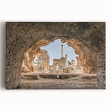 Black and white stretched canvas featuring a Tunisian landscape, ideal for kitchen wall art.