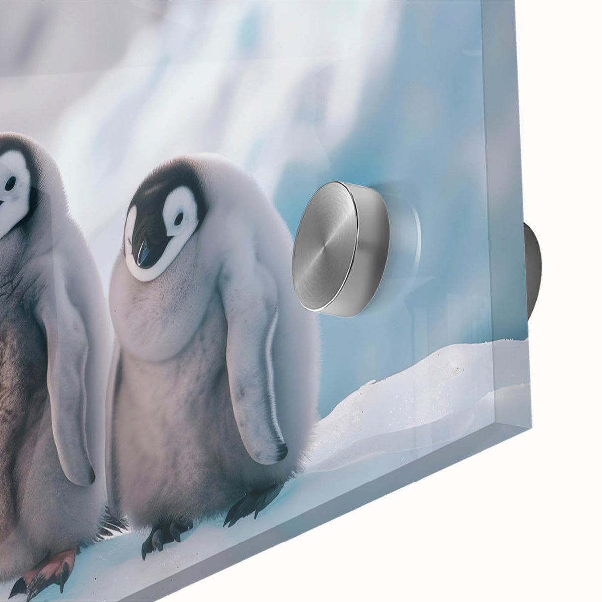 Large abstract wall art of an Antarctic scenery in muted gray and blue tones on acrylic glass, ideal for dining room art.