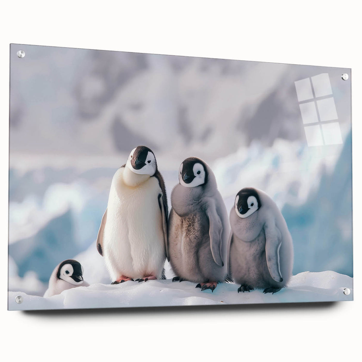 Acrylic print of a large abstract depiction of the Antarctic landscape, in cool blue and white tones.