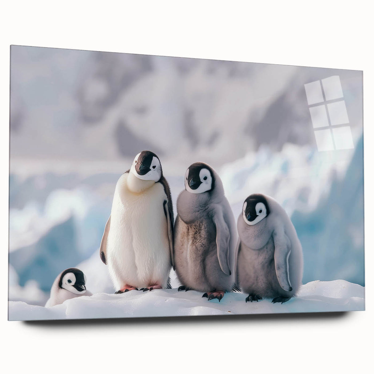 Side view of a large abstract wall art depicting Antarctic scenery on acrylic glass.