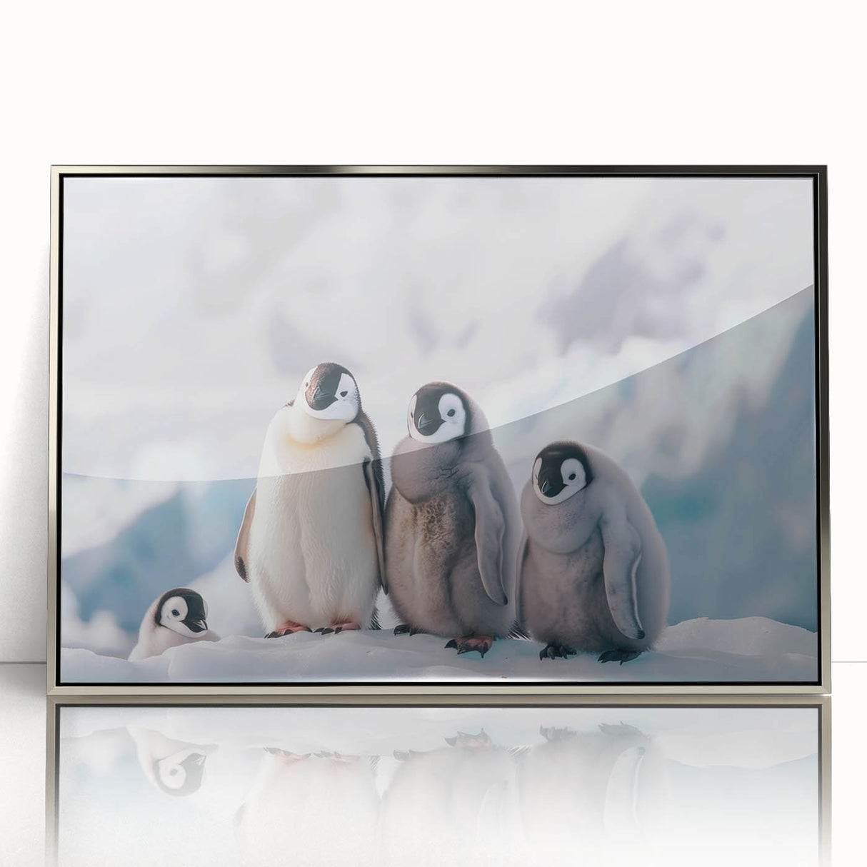 Mid-century modernist art of Antarctic scenery in silver frame, acrylic print, ideal for modern art wall decor.