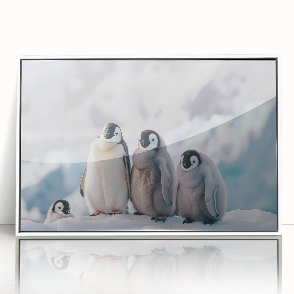 Antarctic landscape in muted blue and white tones on a framed acrylic, ideal for modern art wall decor.