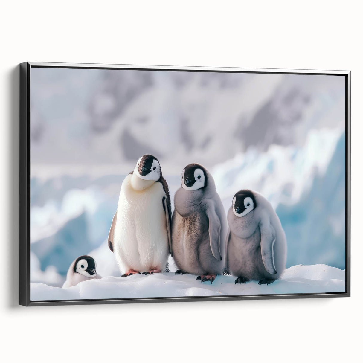 Black and white framed canvas of an Antarctic landscape, ideal for bedroom wall decor.