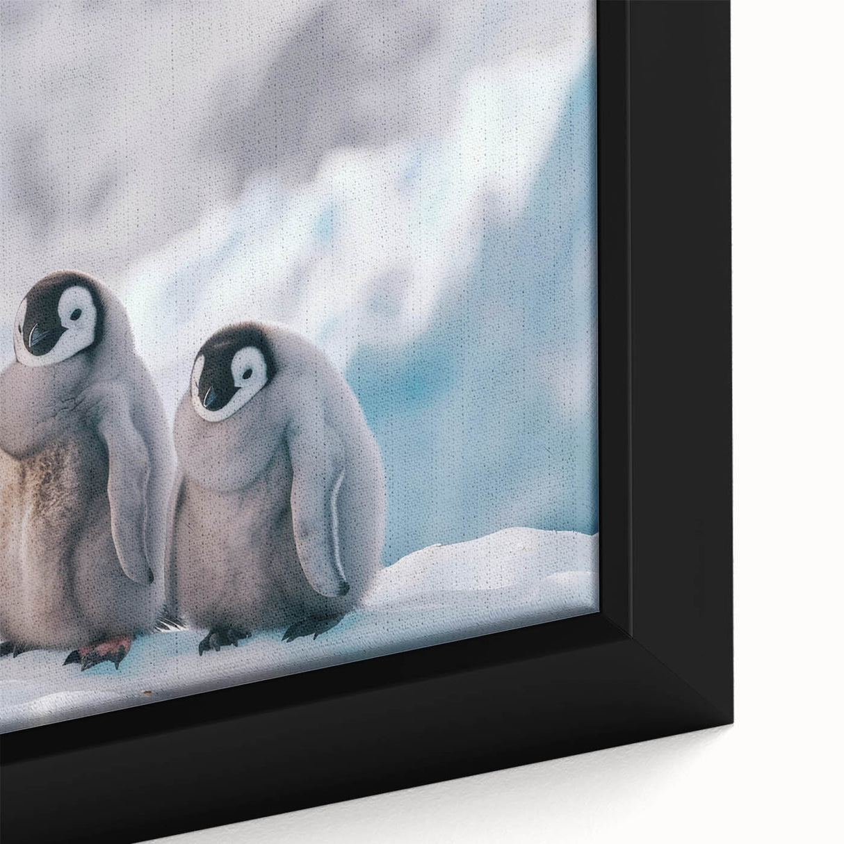 Framed canvas featuring a textured depiction of a black Antarctic landscape with colorful aurora in the sky.