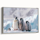 Framed canvas featuring a vintage-style landscape art painting of Antarctica with a silver frame.
