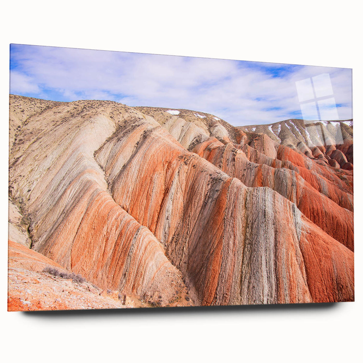 Large abstract wall art featuring a serene Azerbaijani landscape in muted earth tones on acrylic glass.