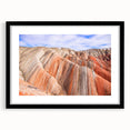 Extra large abstract art print of a vibrant, colorful Asian landscape on textured canvas, framed in black.